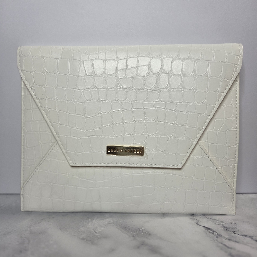 Ralph Lauren White Croc-Embossed Bag with Gold Detail